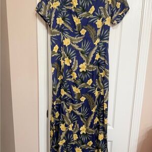 Pearl Blue Maxi Dress with Yellow Floral Pattern